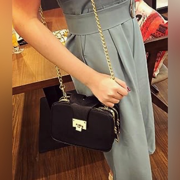 NWT Ladies Black PU Leather Shoulder Bag Evening Clutch Purse Cross - Picture 9 of 13